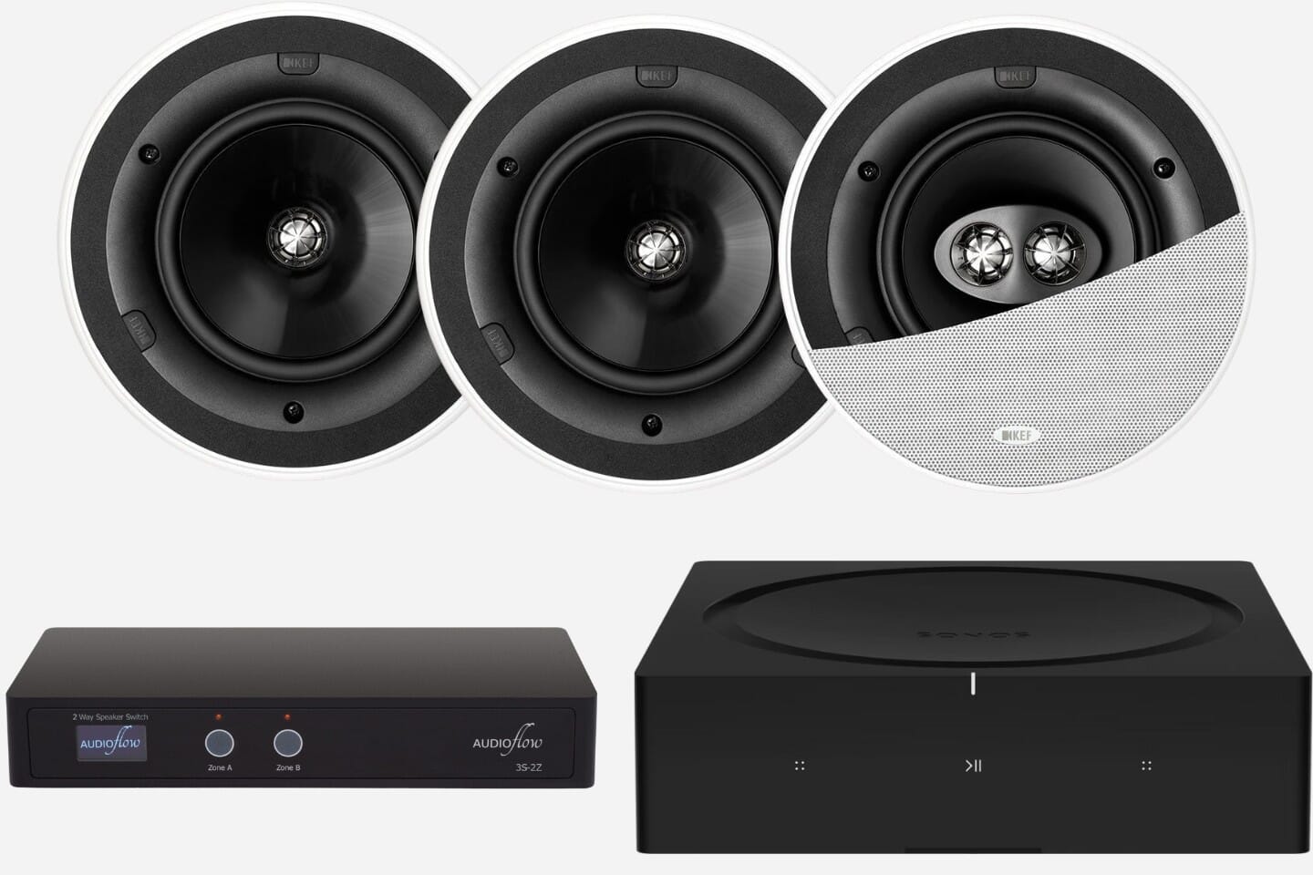 Sonos Amp + KEF Bedroom & Bathroom In-Ceiling Speaker Bundle