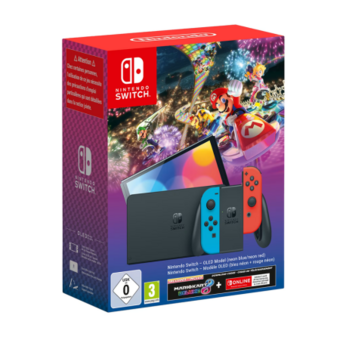Nintendo Switch OLED Console with Joy-Con & Mario Kart 8 Deluxe Bundle (Neon Red/Blue)