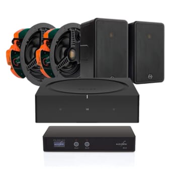 Sonos Amp + Monitor Audio Indoor ceiling speaker + outdoor speaker bundle (Black)