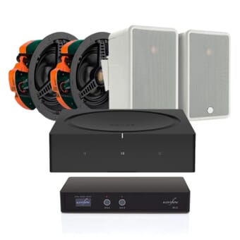 Sonos Amp + Monitor Audio Indoor ceiling speaker + outdoor speaker bundle (White)