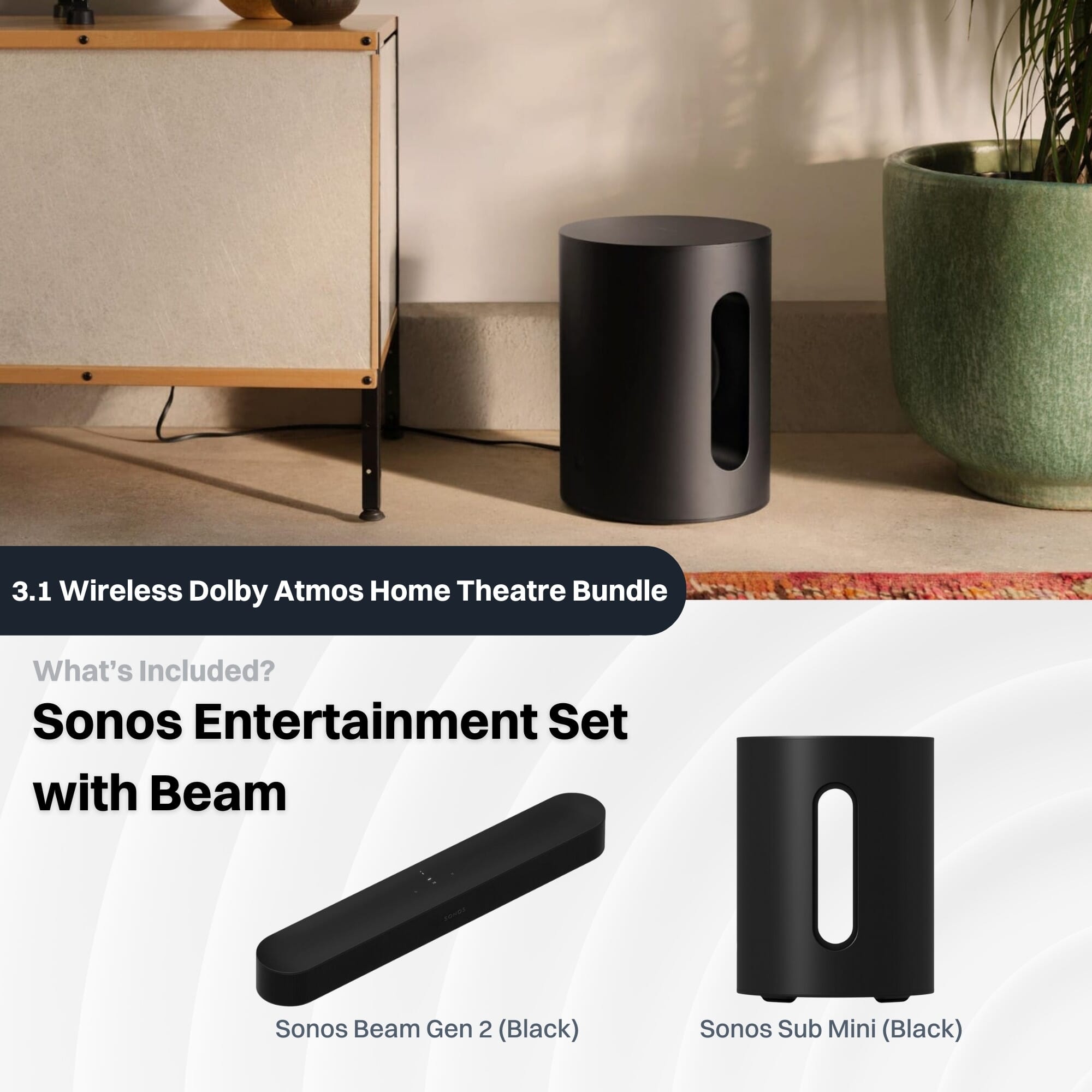 Buy Sonos Beam (Gen2) + SUB Mini (Black) | Free 6 Year Warranty
