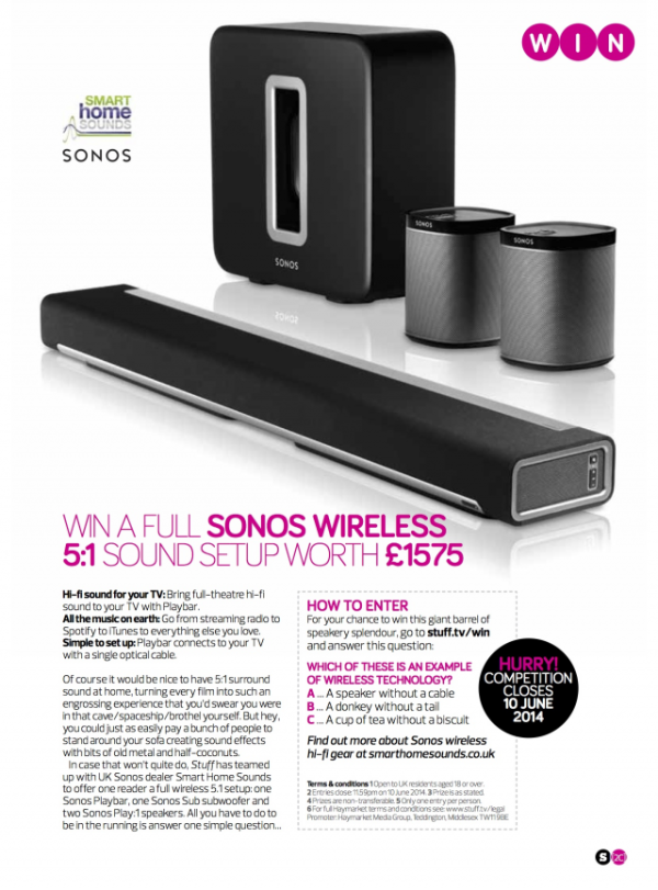 WIN a full SONOS 5.1 wireless surround sound system.