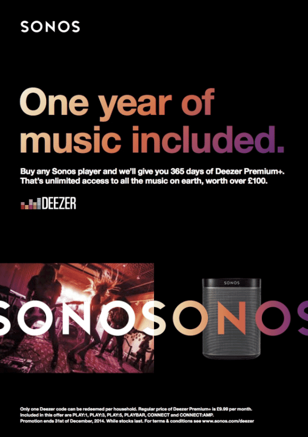 Sonos offers one year of music for free*