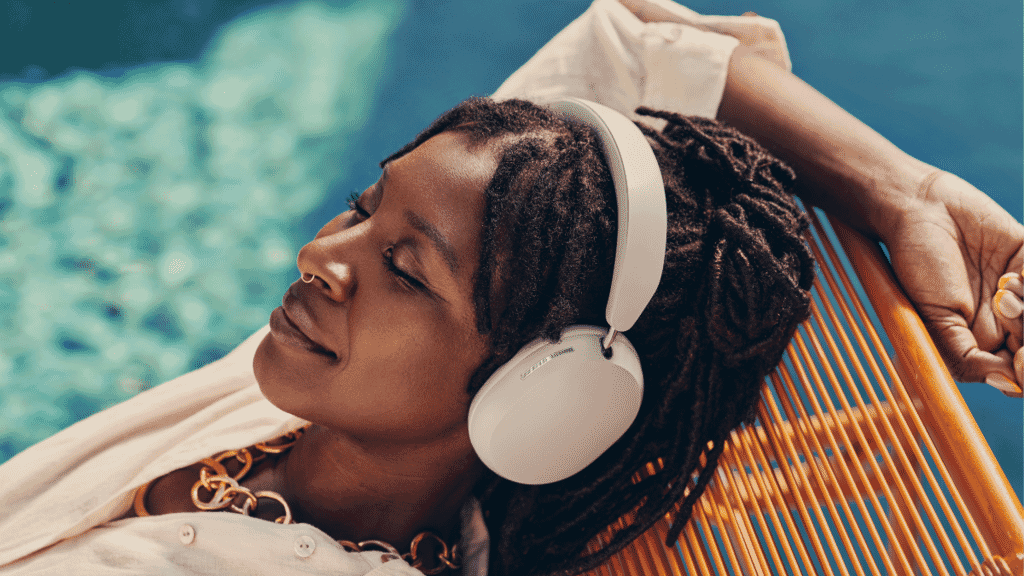 Sonos Ace White being worn by the pool