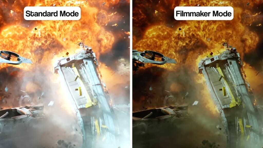 Picture Mode comparison - filmmaker mode vs standard mode