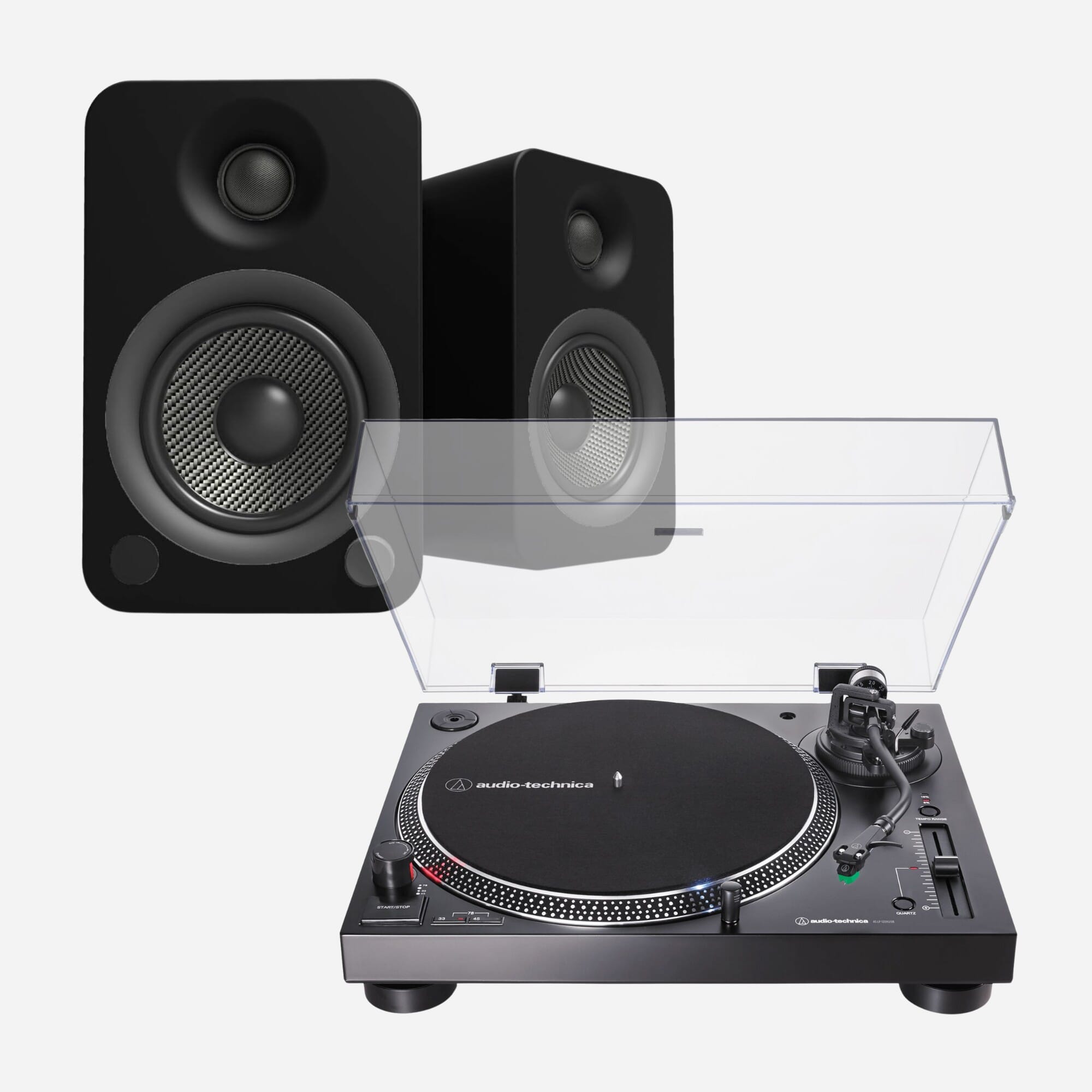 Audio-Technica AT-LP120XUSB + Kanto YU4 Turntable Bundle
