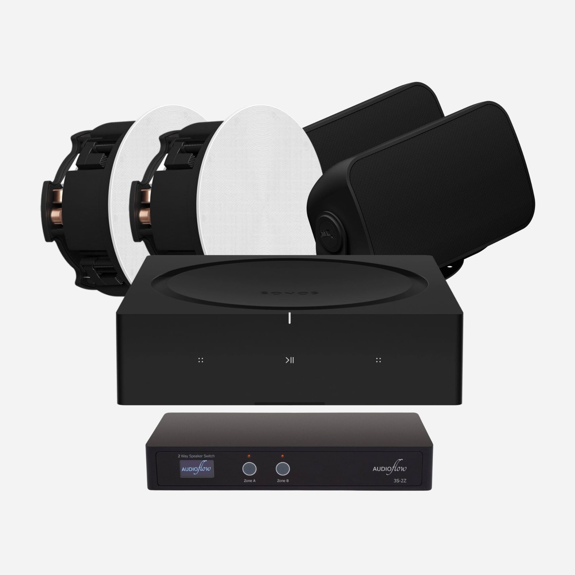 Sonos Amp + Sonos Indoor ceiling speaker + Sonos outdoor speaker bundle (Black)